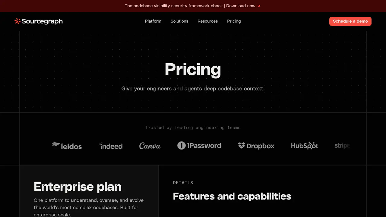 Pricing-page preview of Sourcegraph Cody, captured Sep 22, 2026