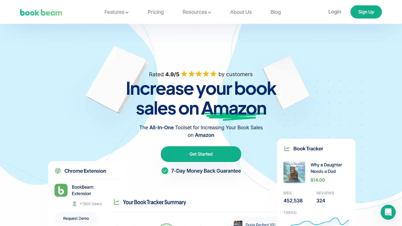 Homepage preview of BookBeam, captured Aug 6, 2026