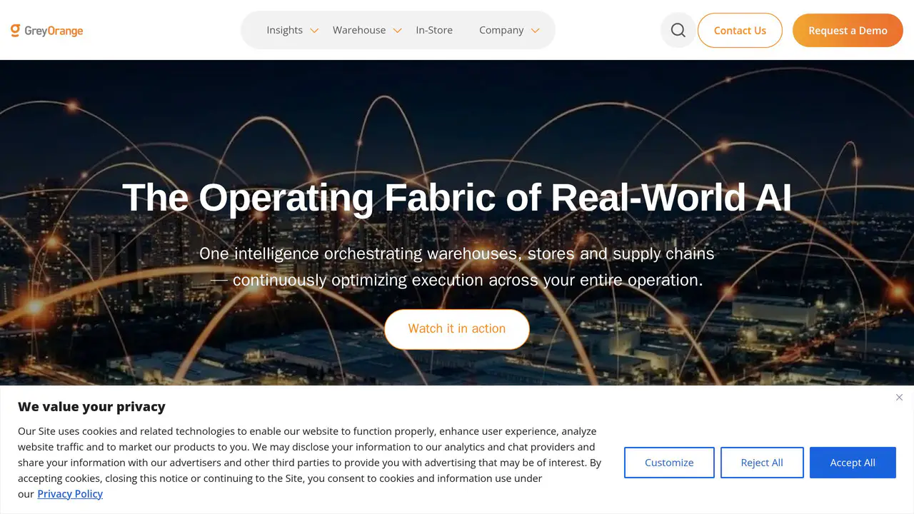 Homepage preview of GreyOrange, captured Jul 27, 2026