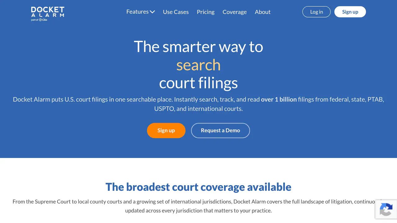 Homepage preview of Docket Alarm, captured Sep 12, 2026