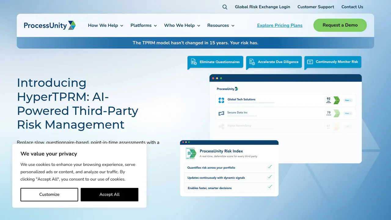 Homepage preview of ProcessUnity, captured Jul 29, 2026