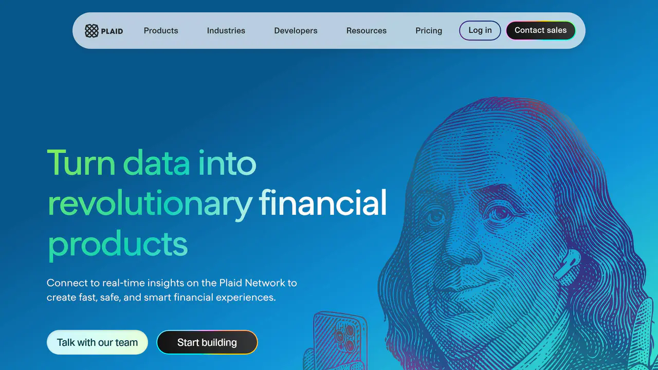 Homepage preview of Plaid, captured Aug 3, 2026