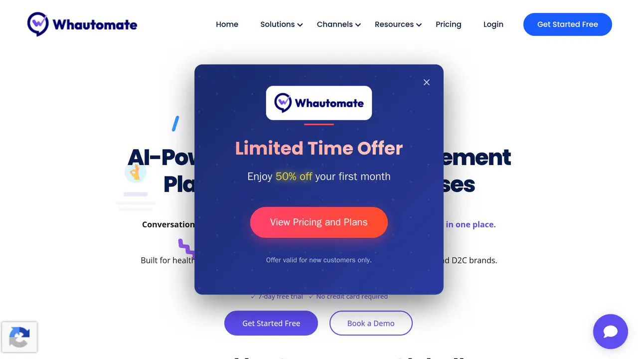 Homepage preview of Whautomate, captured Jul 23, 2026
