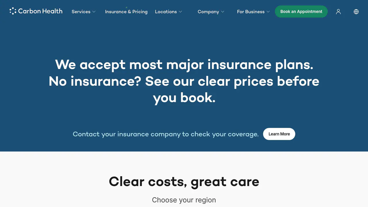 Pricing-page preview of Carbon Health, captured Sep 26, 2026