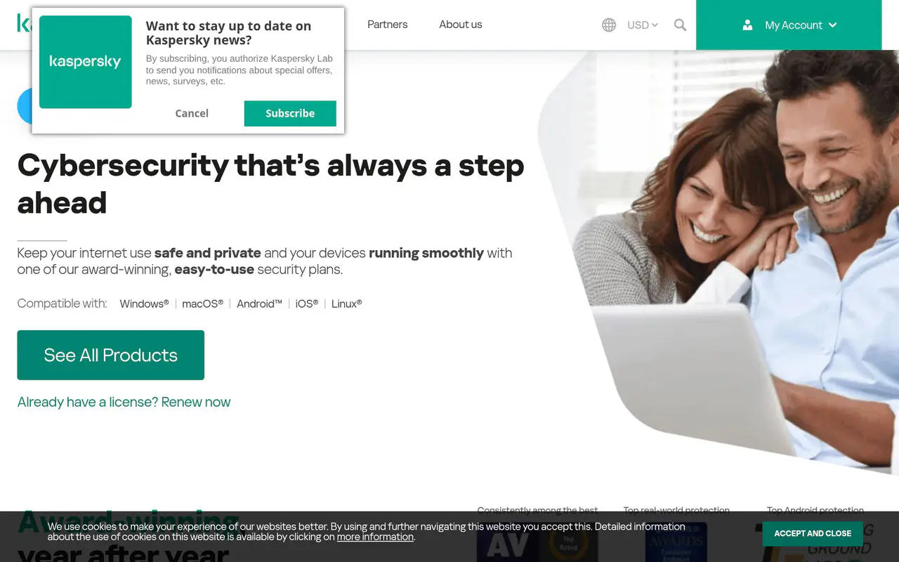 Homepage preview of Kaspersky, captured Jul 22, 2026