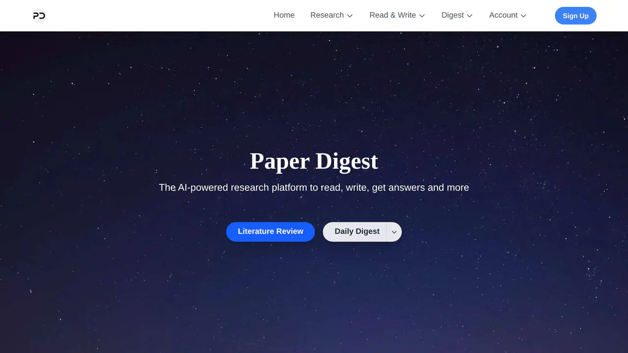 Homepage preview of PaperDigest, captured Aug 3, 2026