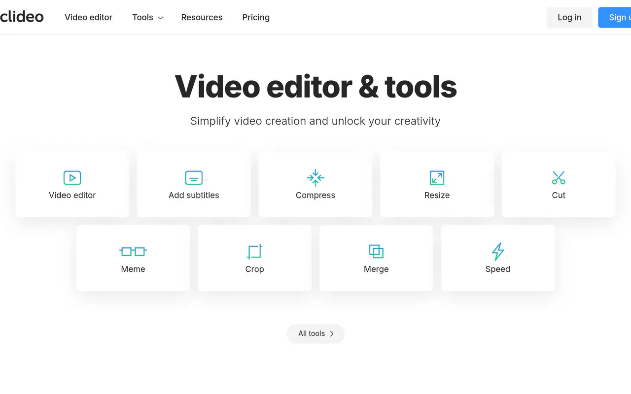 Homepage preview of Clideo, captured Jul 22, 2026