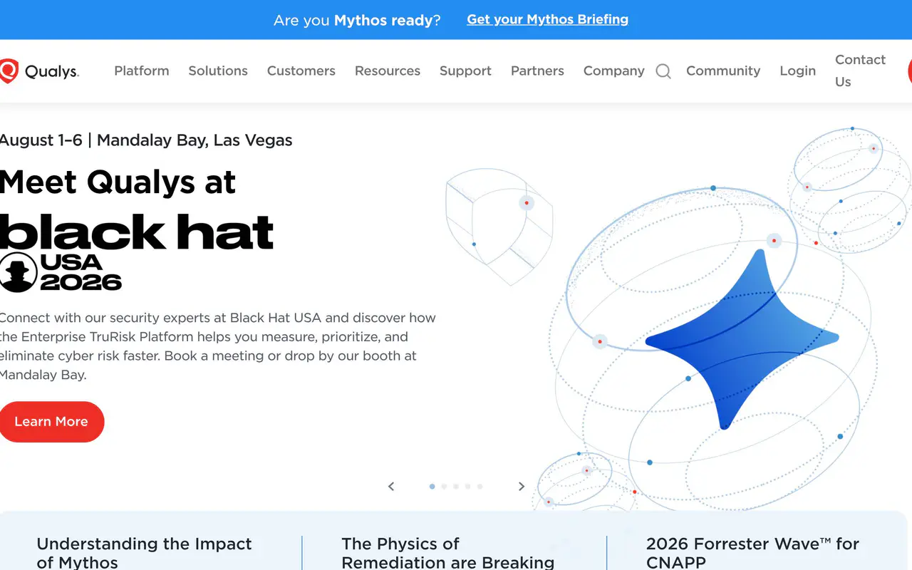Homepage preview of Qualys, captured Jul 22, 2026