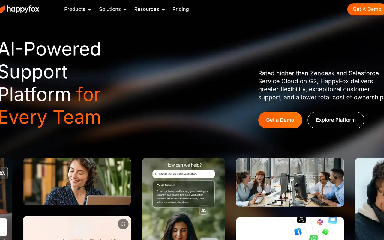 Homepage preview of HappyFox, captured Jul 22, 2026
