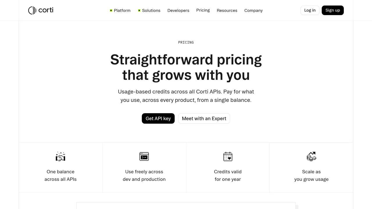 Pricing-page preview of Corti, captured Aug 12, 2026