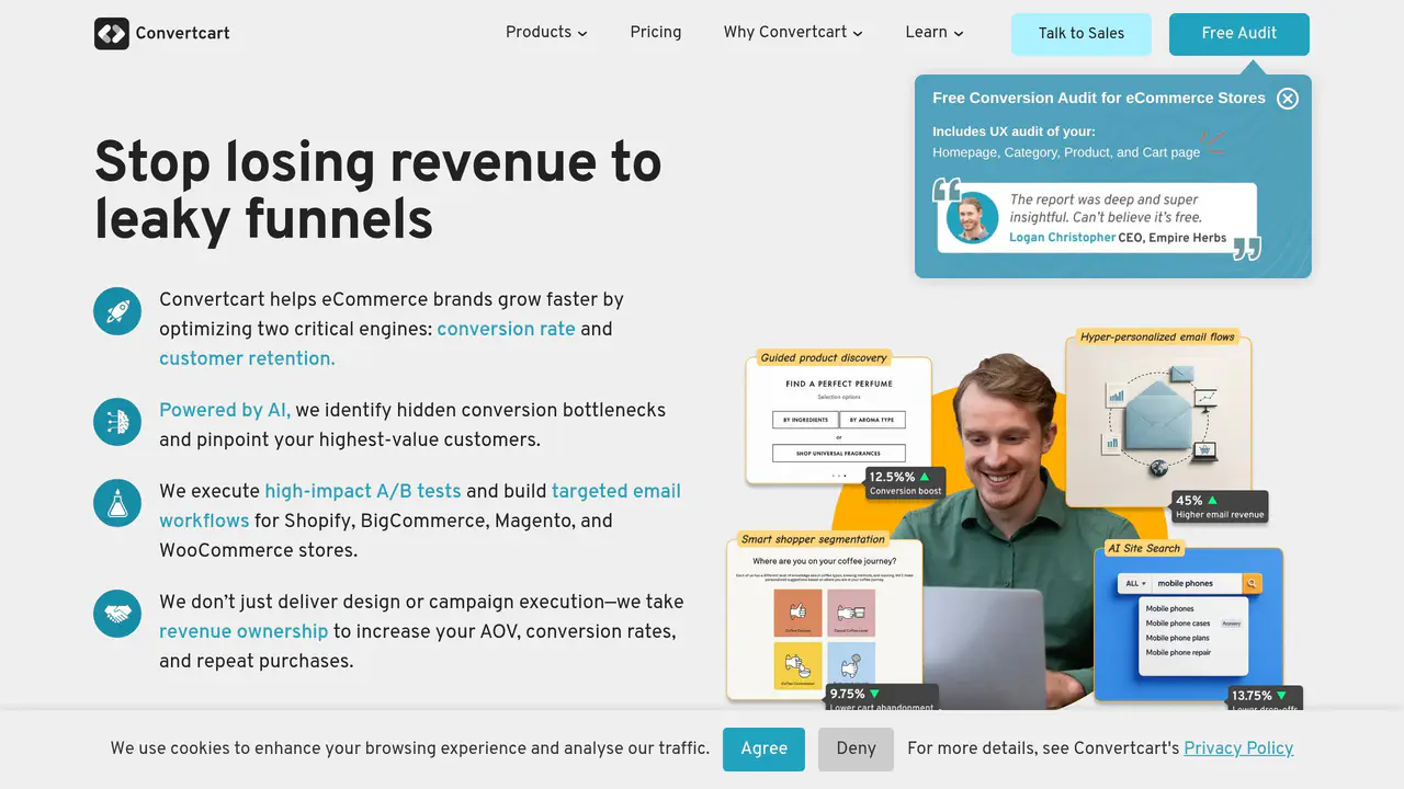 Homepage preview of ConvertCart, captured Aug 20, 2026