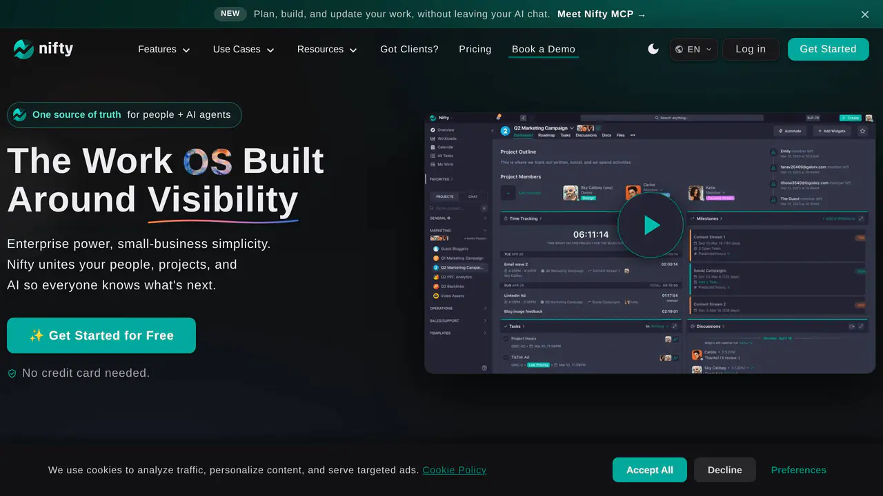 Homepage preview of Nifty, captured Aug 29, 2026