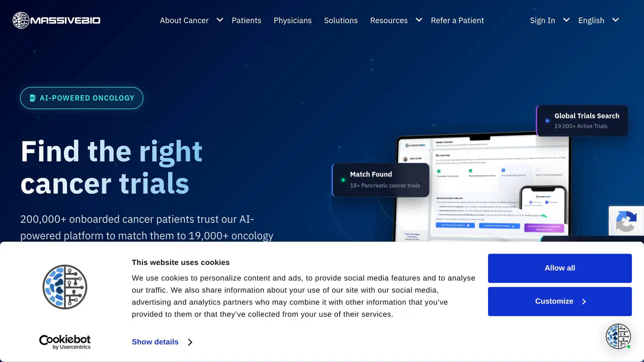 Homepage preview of Massive Bio, captured Aug 10, 2026