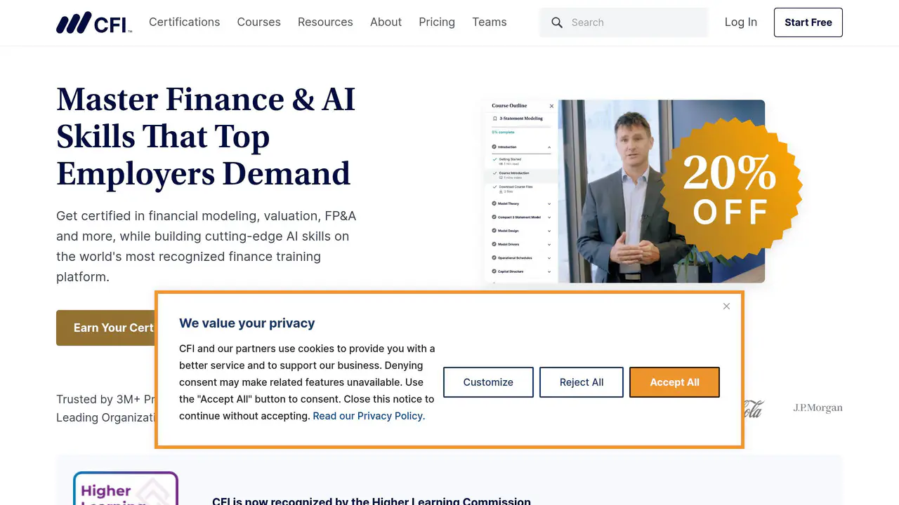 Homepage preview of Corporate Finance Institute, captured Jul 29, 2026