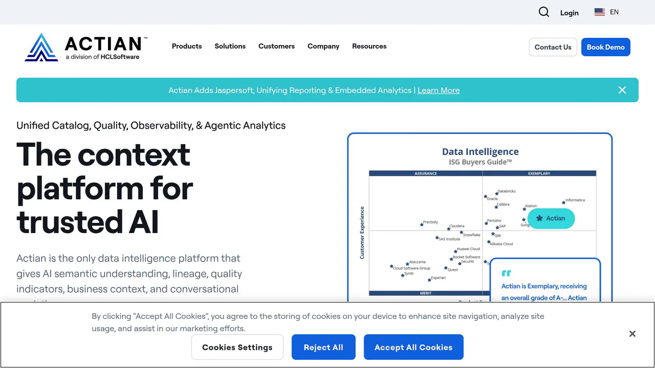 Homepage preview of Actian, captured Jul 29, 2026