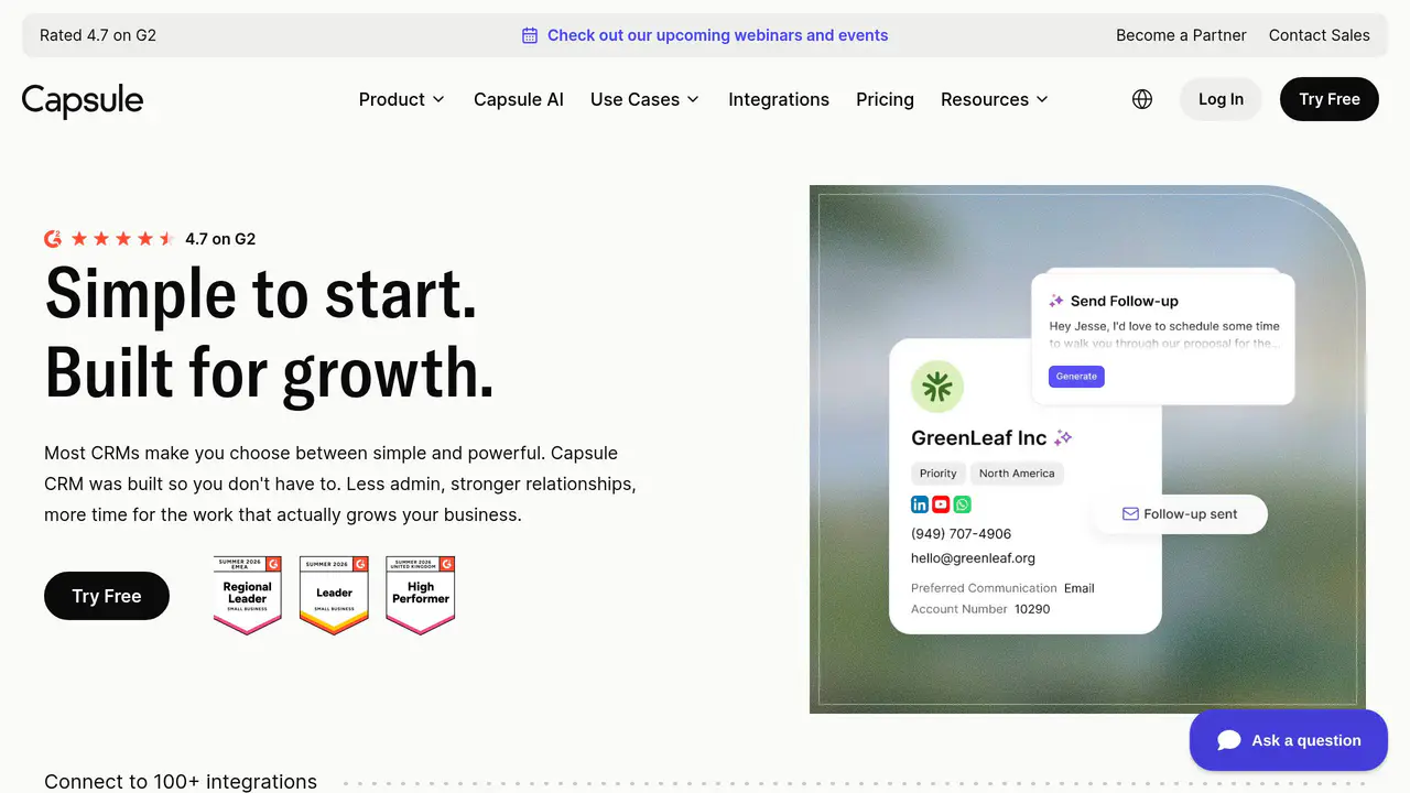 Homepage preview of Capsule, captured Aug 1, 2026