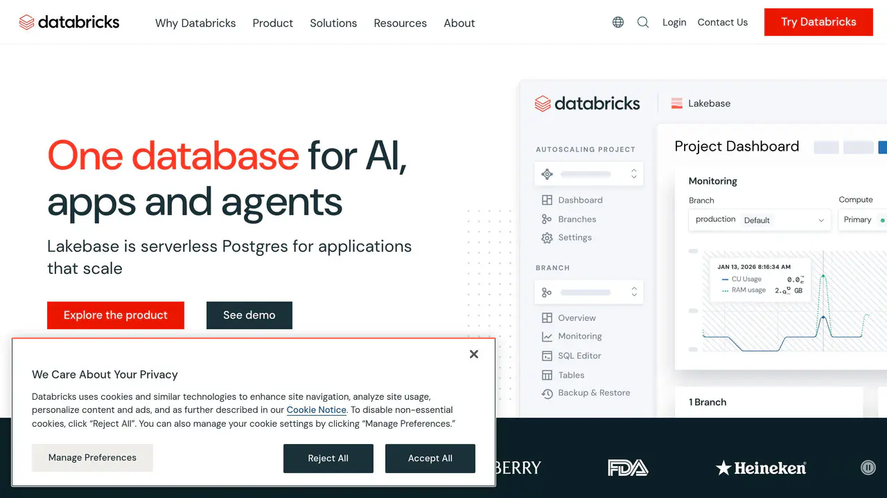Homepage preview of Databricks, captured Aug 28, 2026