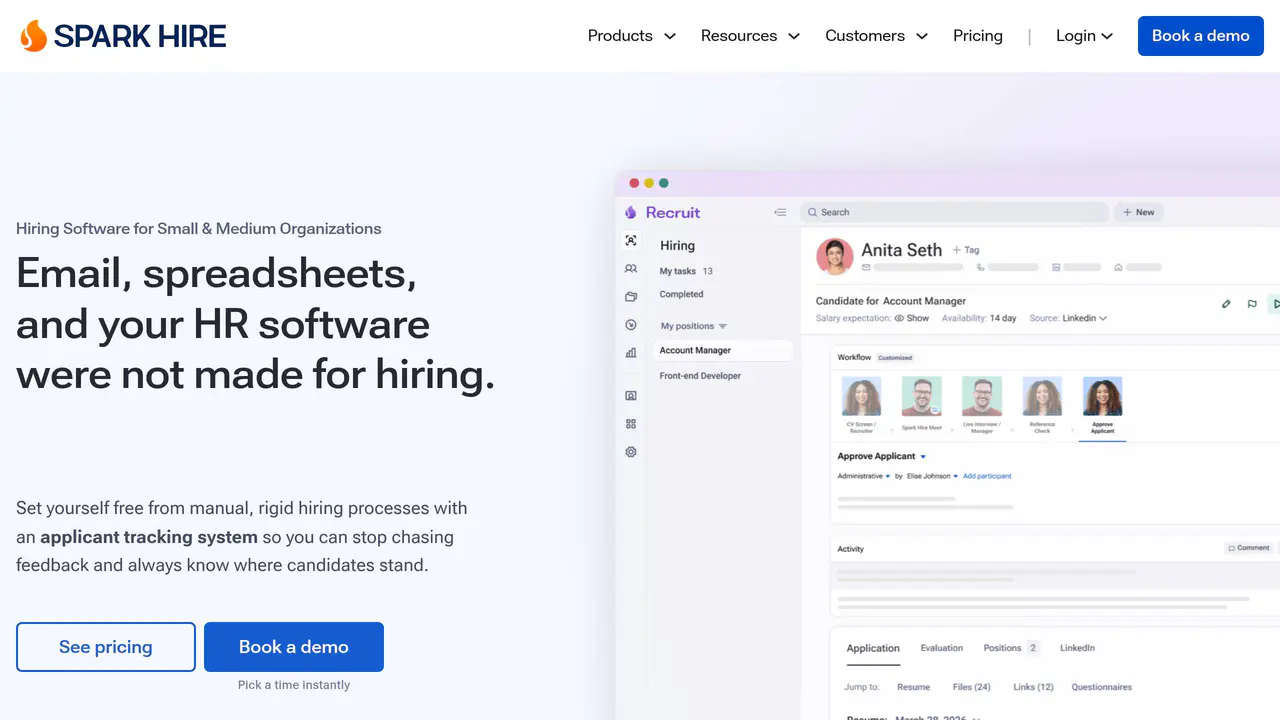 Homepage preview of Spark Hire, captured Aug 1, 2026