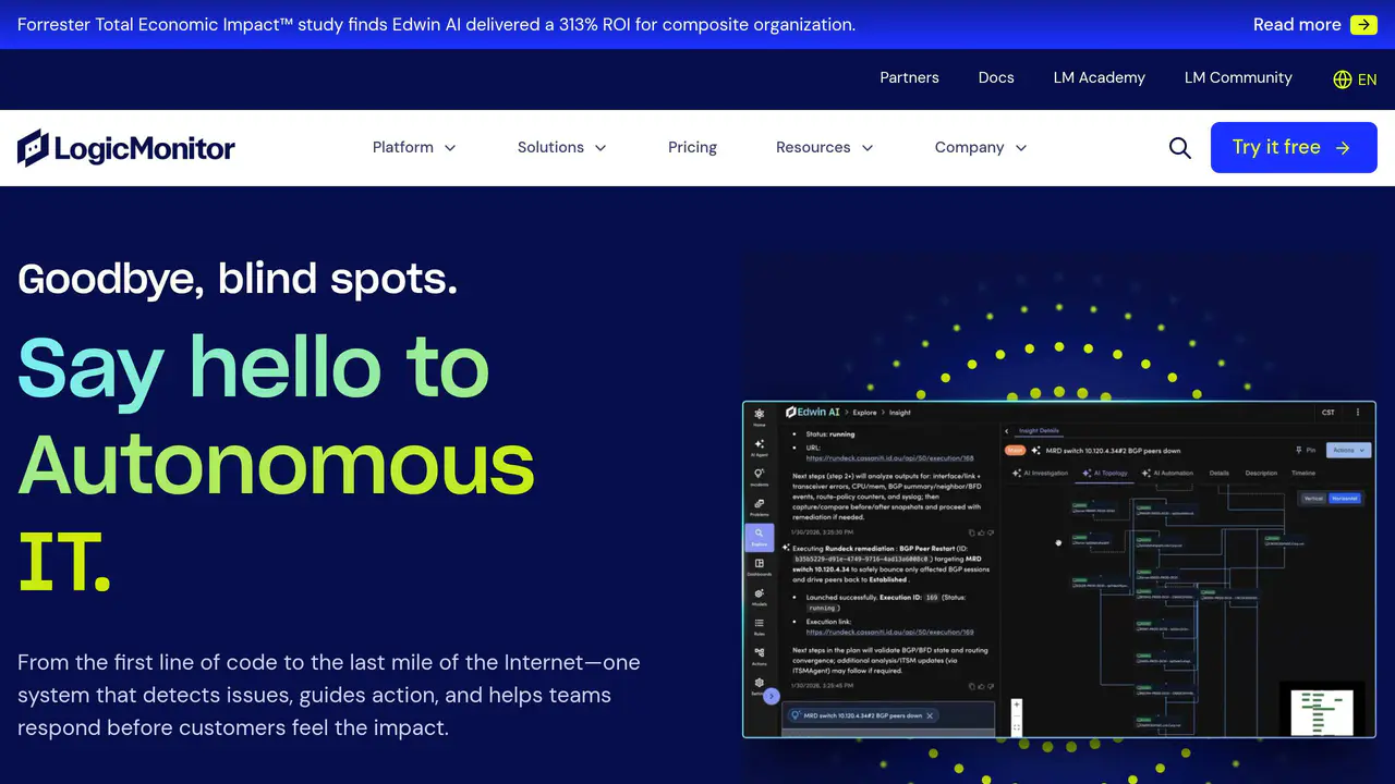 Homepage preview of LogicMonitor, captured Aug 31, 2026