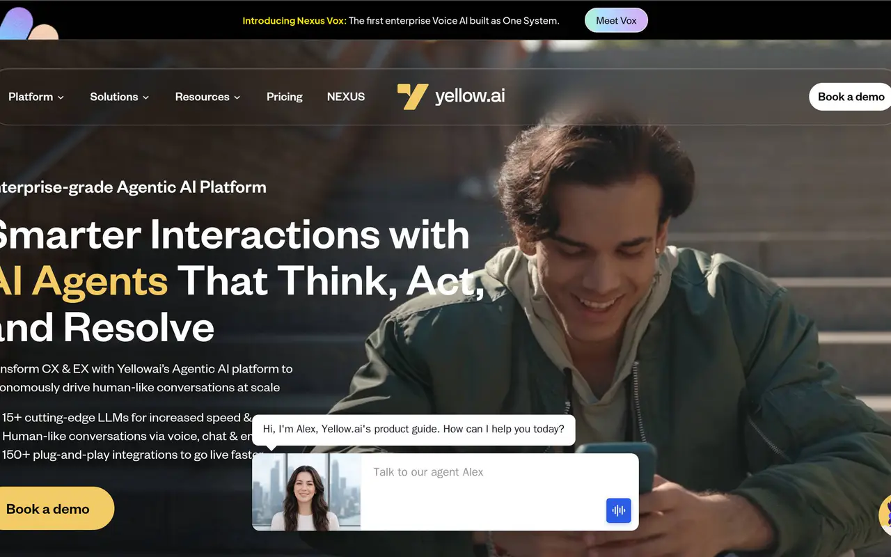 Homepage preview of Yellow.ai, captured Jul 23, 2026