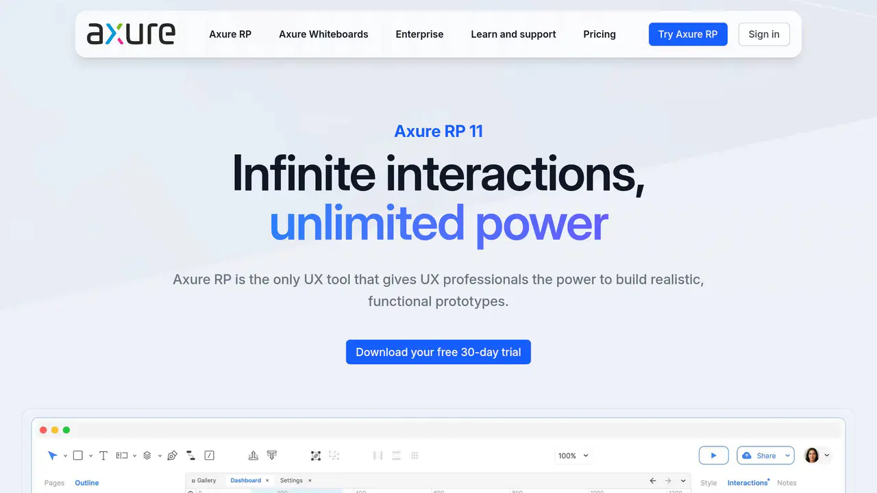 Homepage preview of Axure, captured Jul 31, 2026