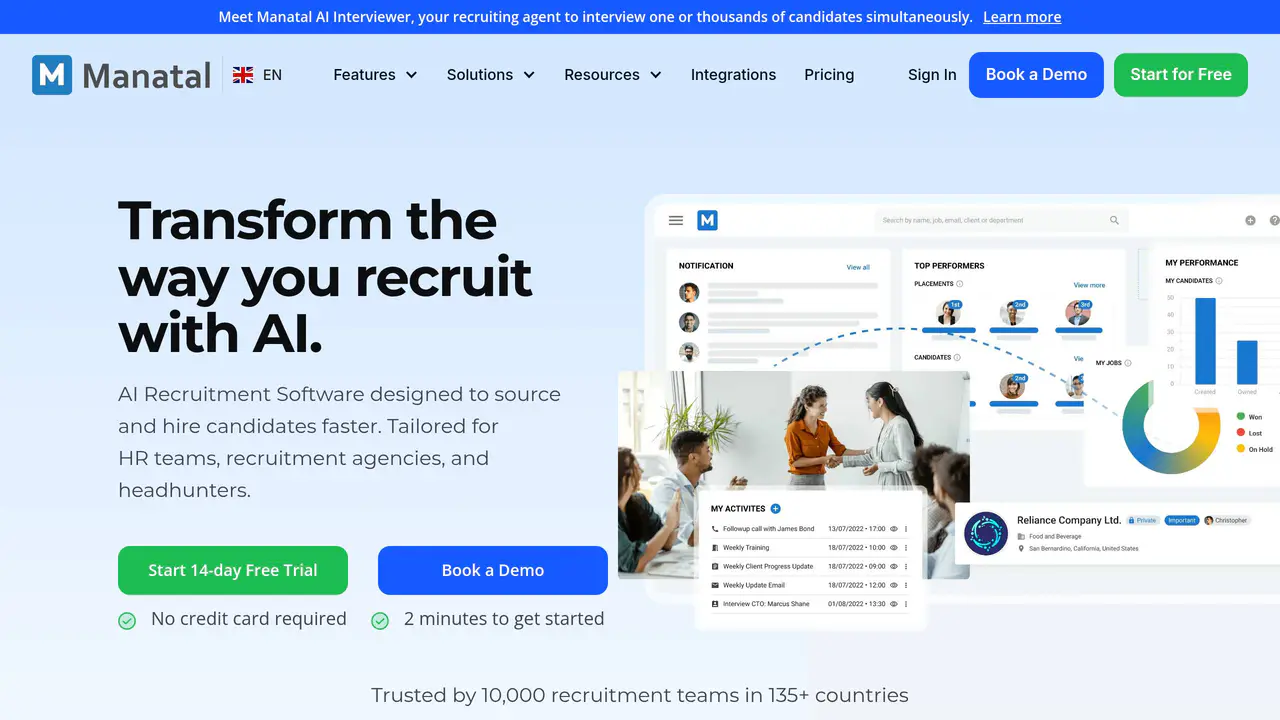 Homepage preview of Manatal, captured Jul 23, 2026