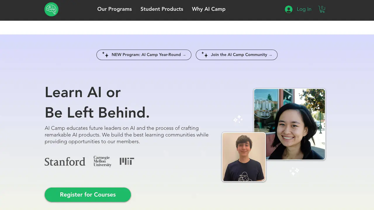 Homepage preview of AI Camp, captured Sep 27, 2026