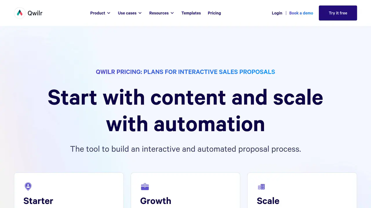 Pricing-page preview of Qwilr, captured Jul 24, 2026