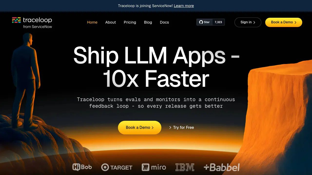 Homepage preview of Traceloop, captured Jul 24, 2026