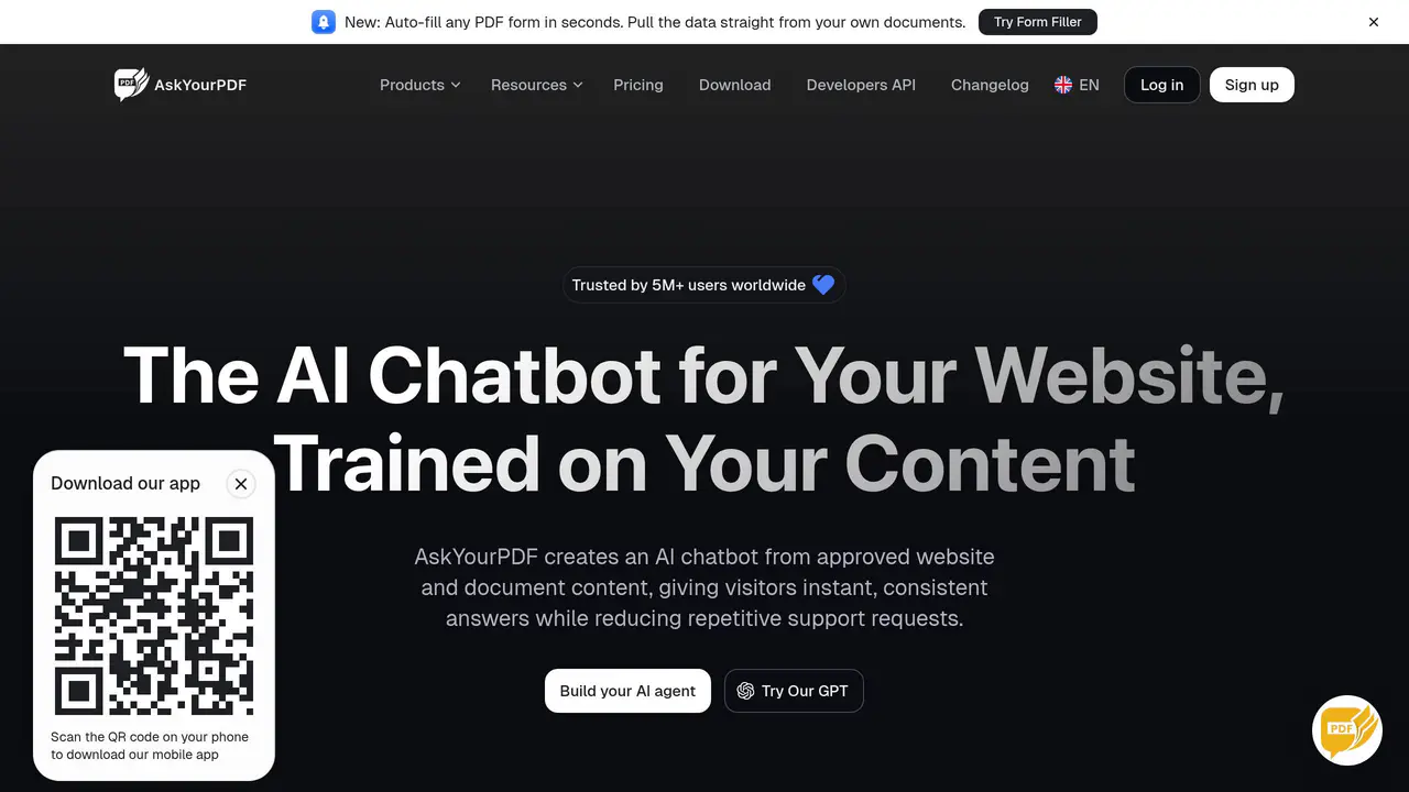 Homepage preview of AskYourPDF, captured Aug 6, 2026