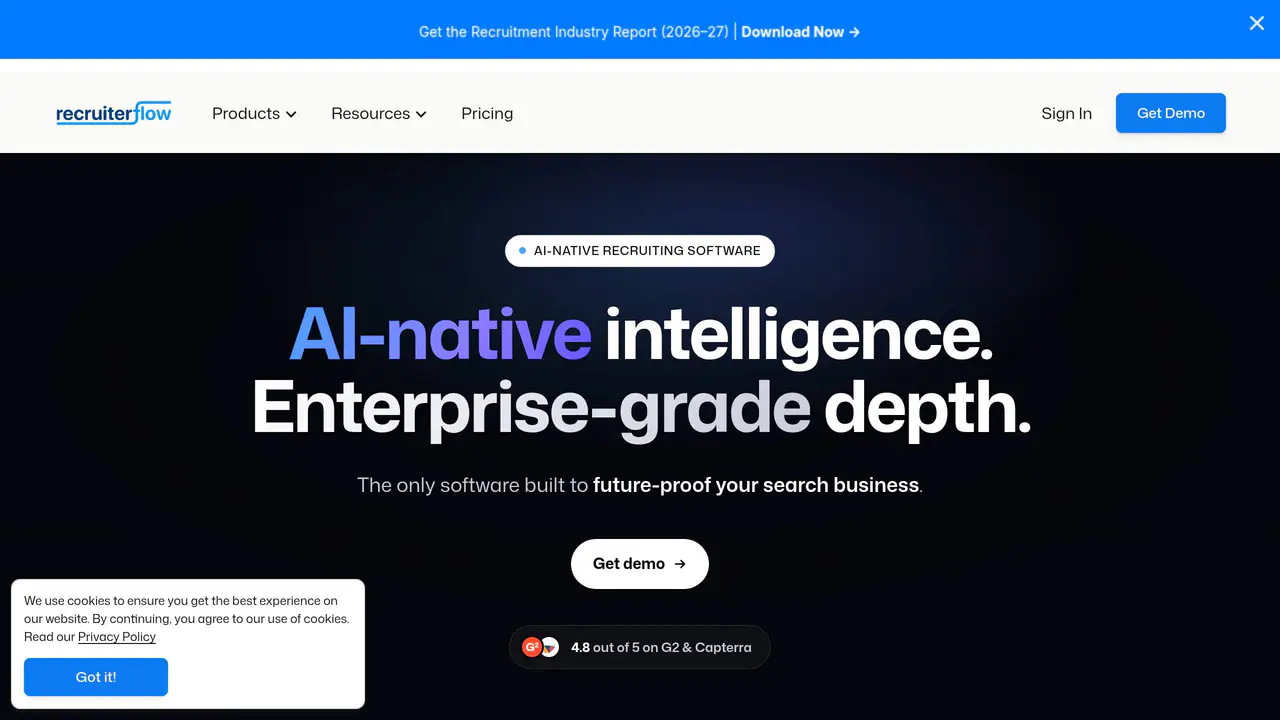 Homepage preview of Recruiterflow, captured Aug 7, 2026