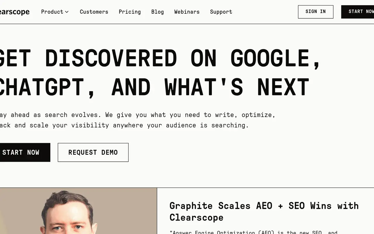 Homepage preview of Clearscope, captured Jul 21, 2026