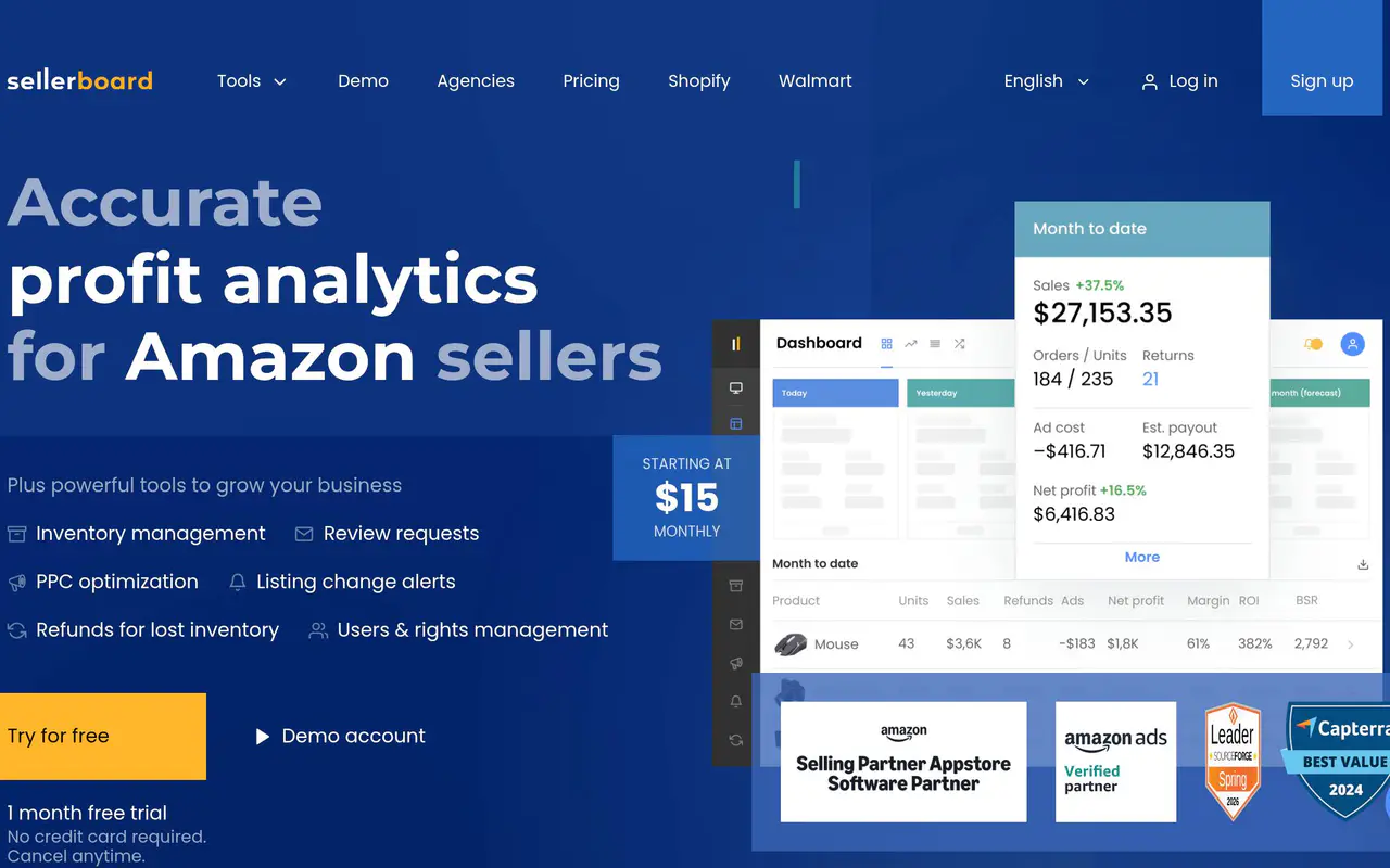 Homepage preview of Sellerboard, captured Jul 21, 2026