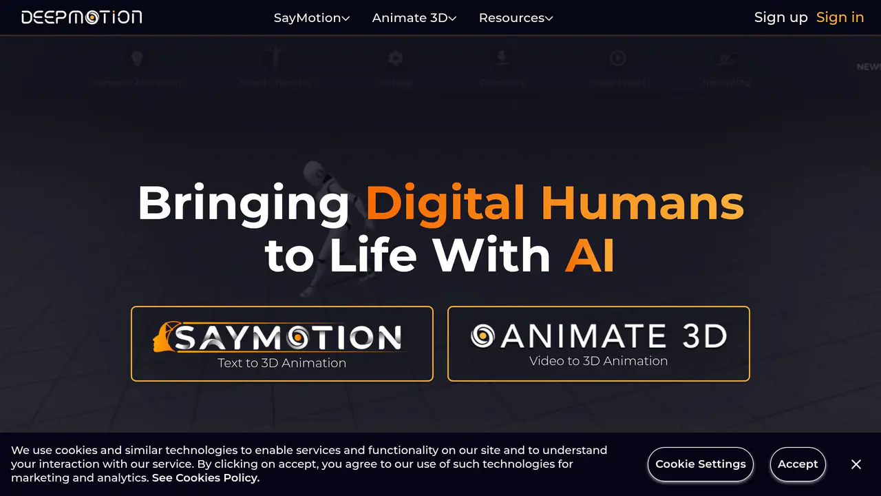 Homepage preview of DeepMotion, captured Aug 16, 2026