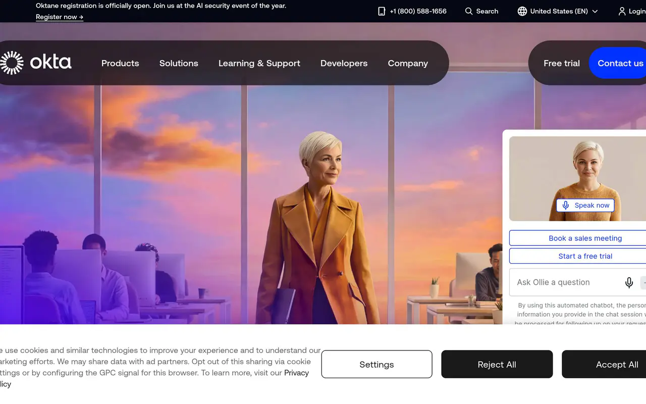Homepage preview of Okta, captured Jul 22, 2026