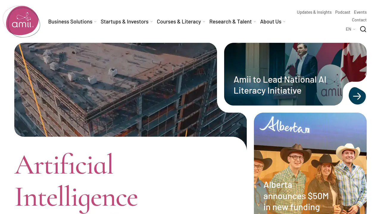 Homepage preview of AMII, captured Sep 11, 2026