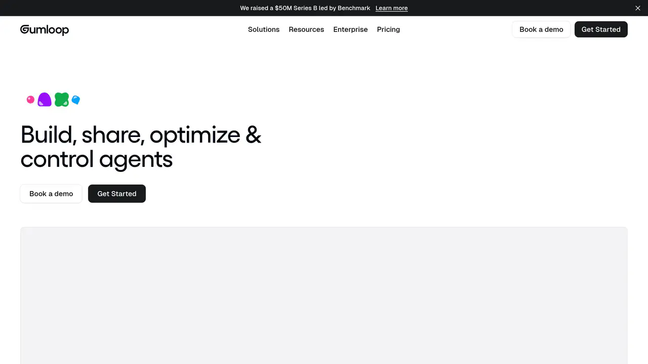 Homepage preview of Gumloop, captured Aug 16, 2026