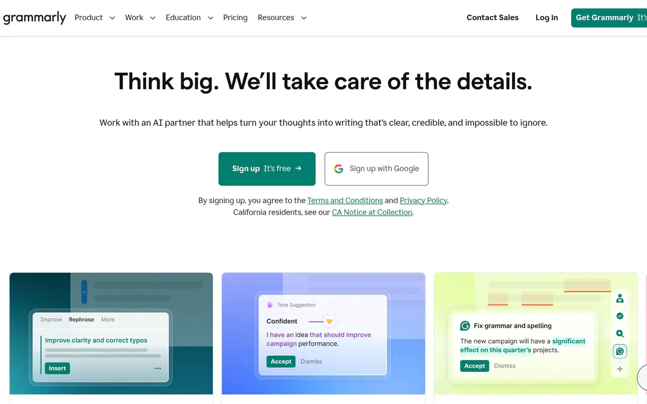 Homepage preview of Grammarly, captured Jul 21, 2026