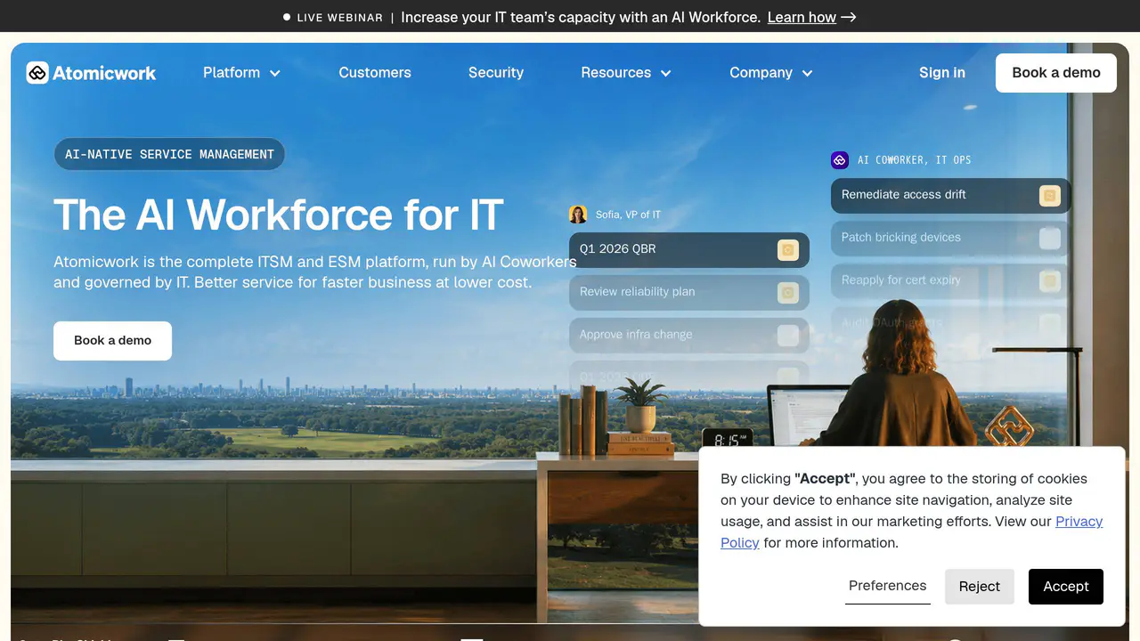 Homepage preview of Atomicwork, captured Jul 23, 2026