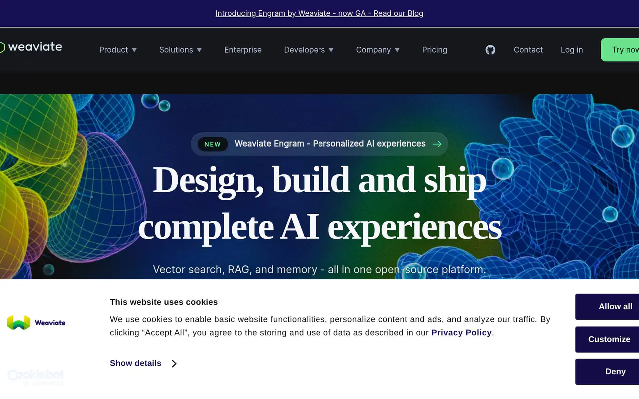 Homepage preview of Weaviate, captured Jul 21, 2026