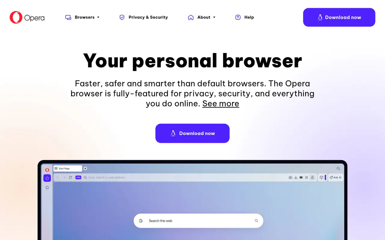 Homepage preview of Aria by Opera, captured Jul 21, 2026