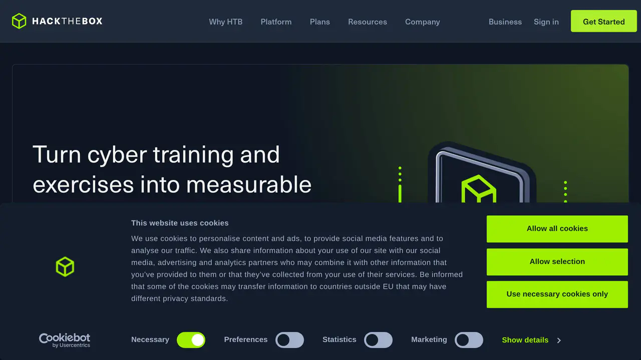 Pricing-page preview of Hack The Box, captured Jul 23, 2026