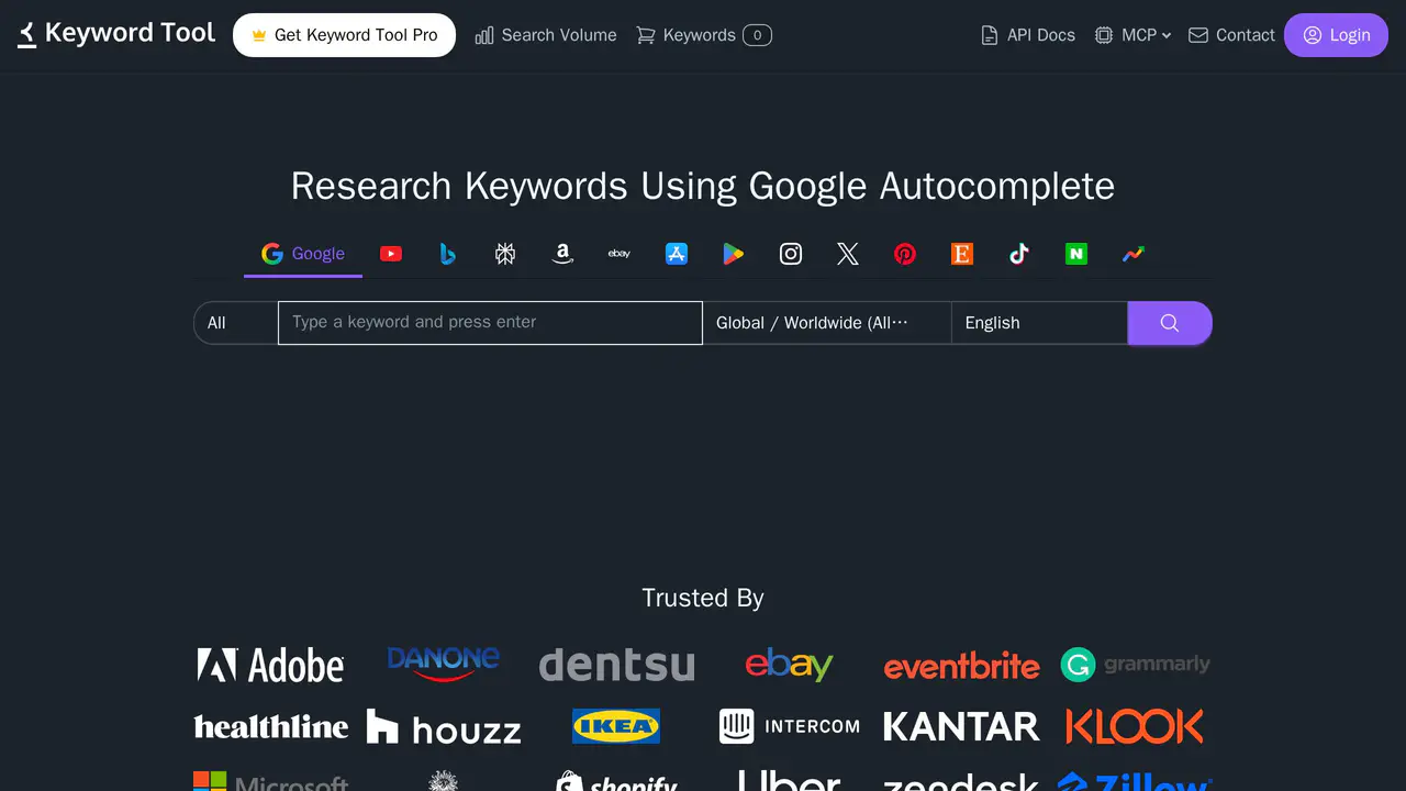 Homepage preview of Keyword Tool, captured Jul 29, 2026