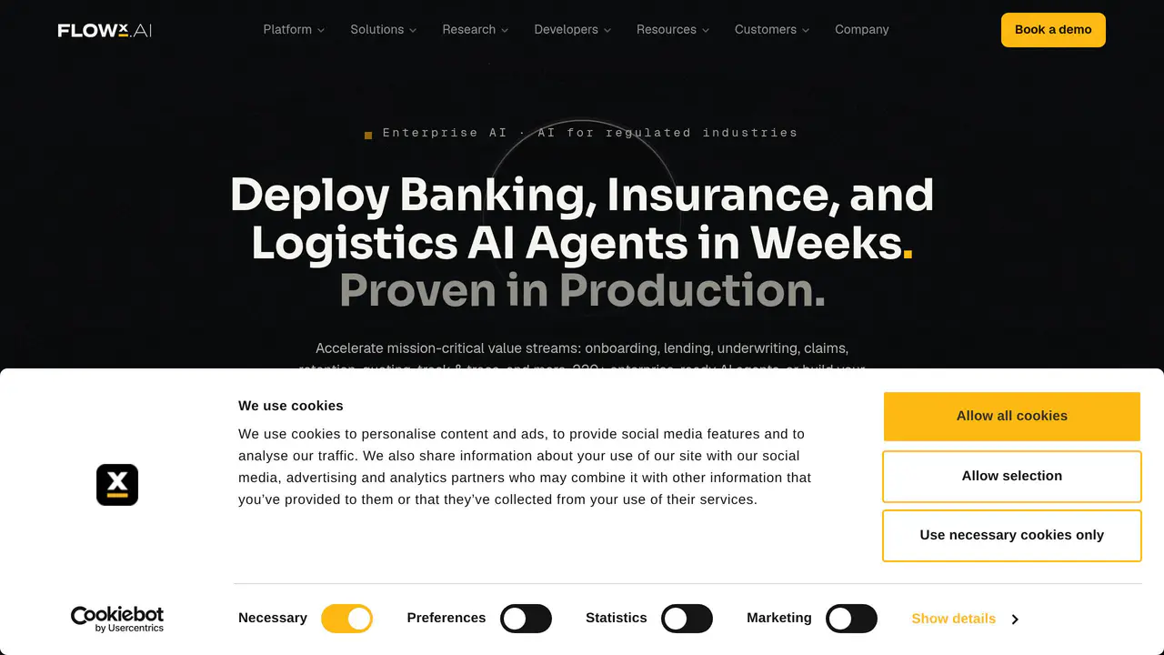 Homepage preview of FlowX, captured Aug 16, 2026