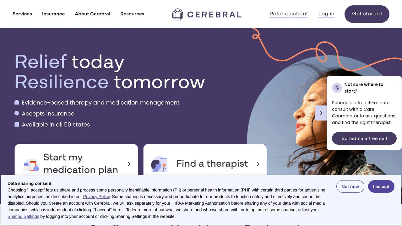 Homepage preview of Cerebral, captured Jul 29, 2026