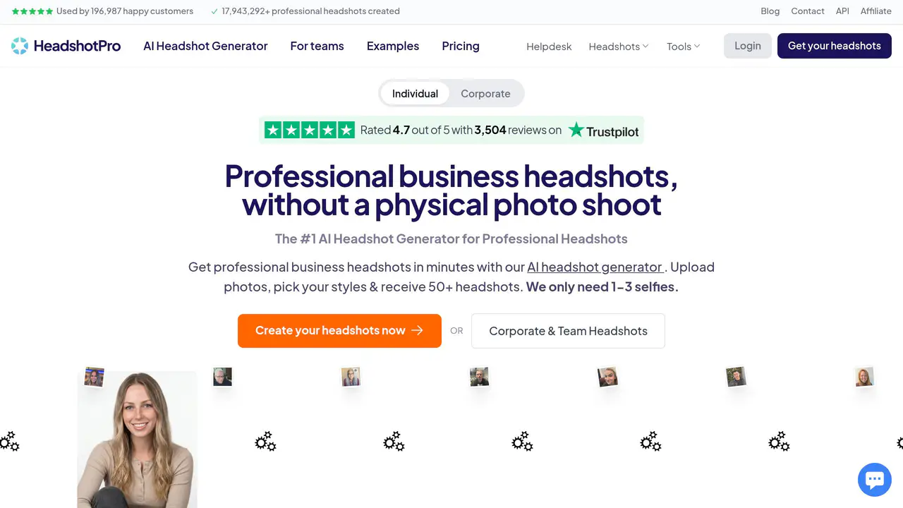 Homepage preview of HeadshotPro, captured Jul 23, 2026