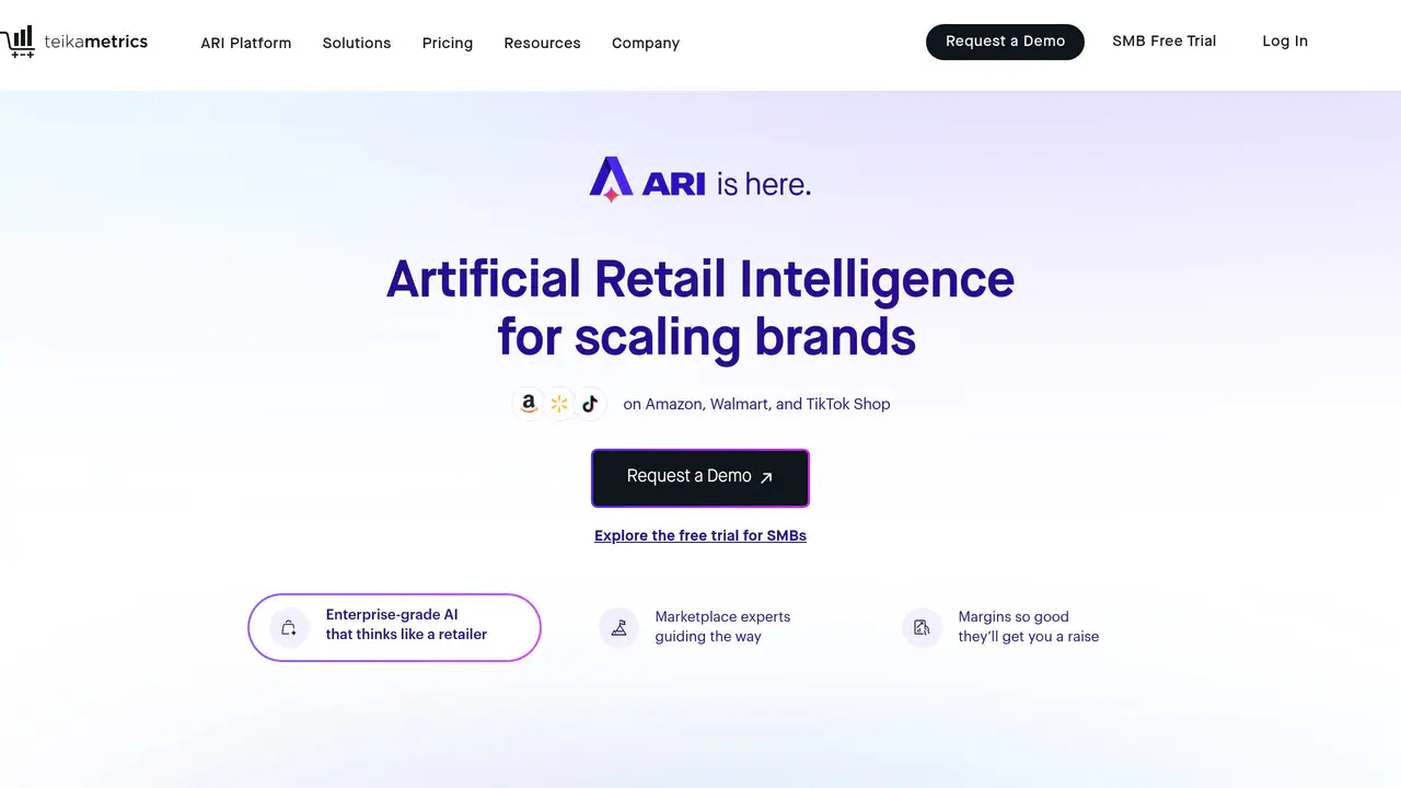 Homepage preview of Teikametrics, captured Jul 26, 2026