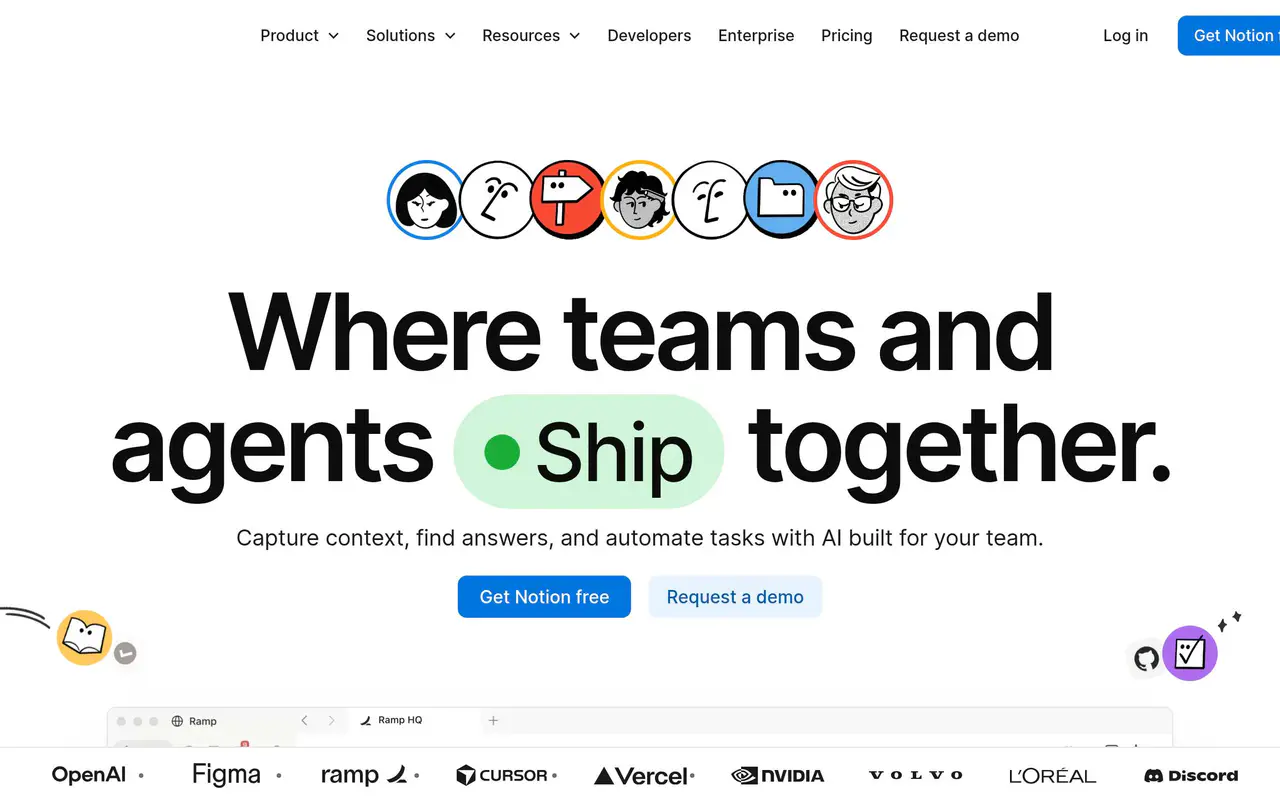 Homepage preview of Notion AI, captured Jul 22, 2026
