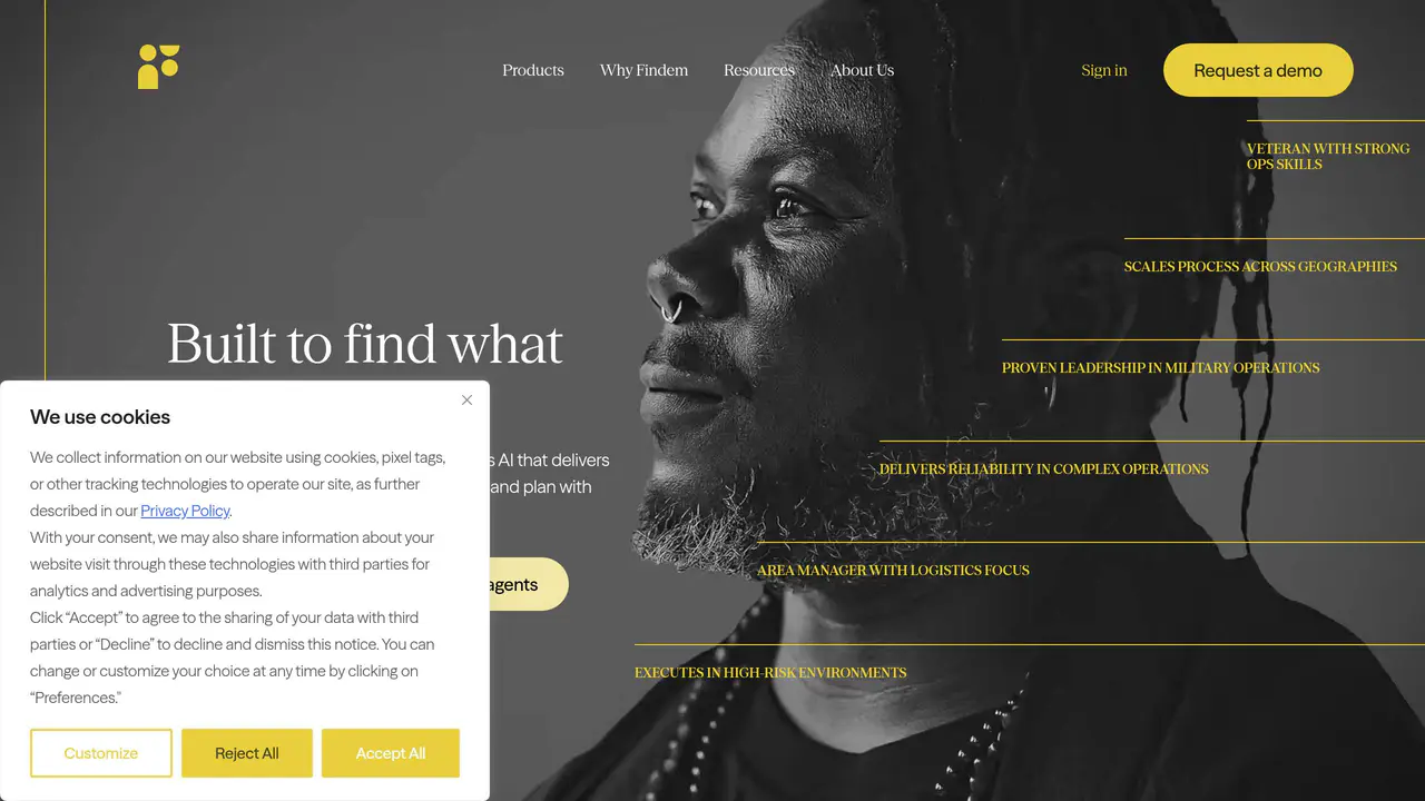 Homepage preview of Findem, captured Jul 24, 2026