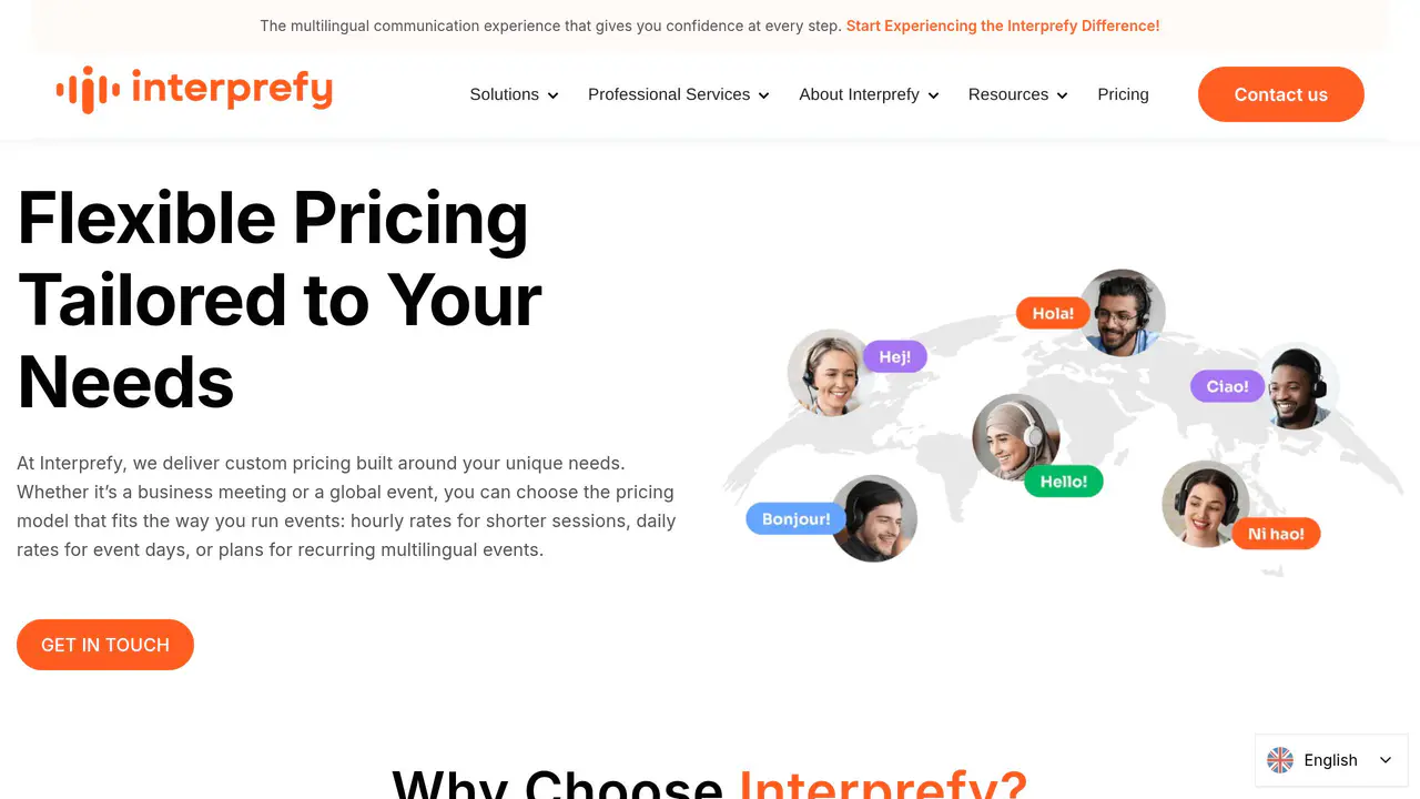 Pricing-page preview of Interprefy, captured Aug 23, 2026